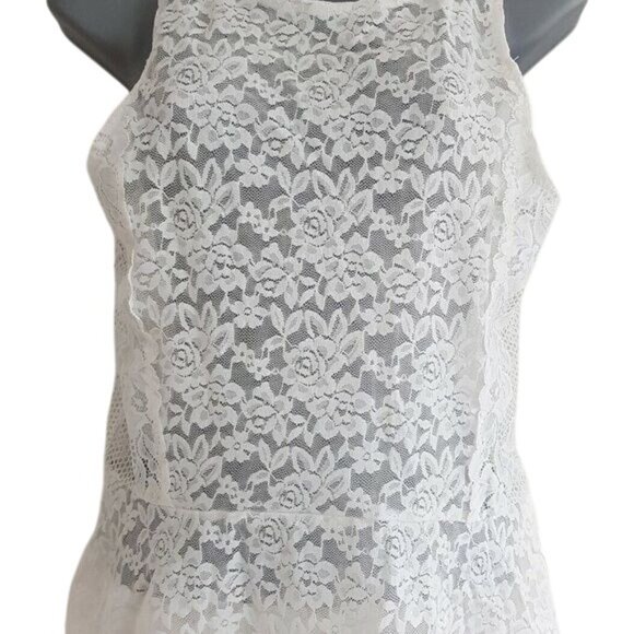 NWT Hollister Sheer White Floral Lace Sleeveless Peplum Top - Picture 5 of 9